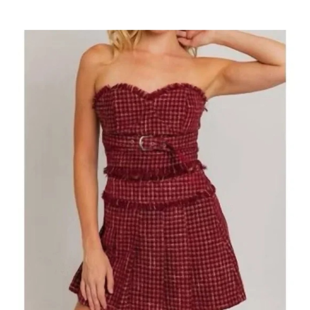 Le Lis Y2K Clueless Inspired Red Plaid Skirt & Top Set